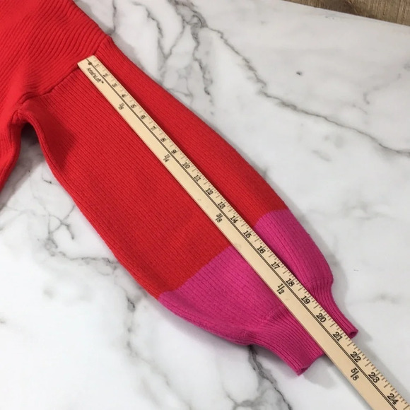 Line And Dot Red Ribbed Knit Sweater Womens XL Pullover Pink Balloon Sleeve - Picture 11 of 12